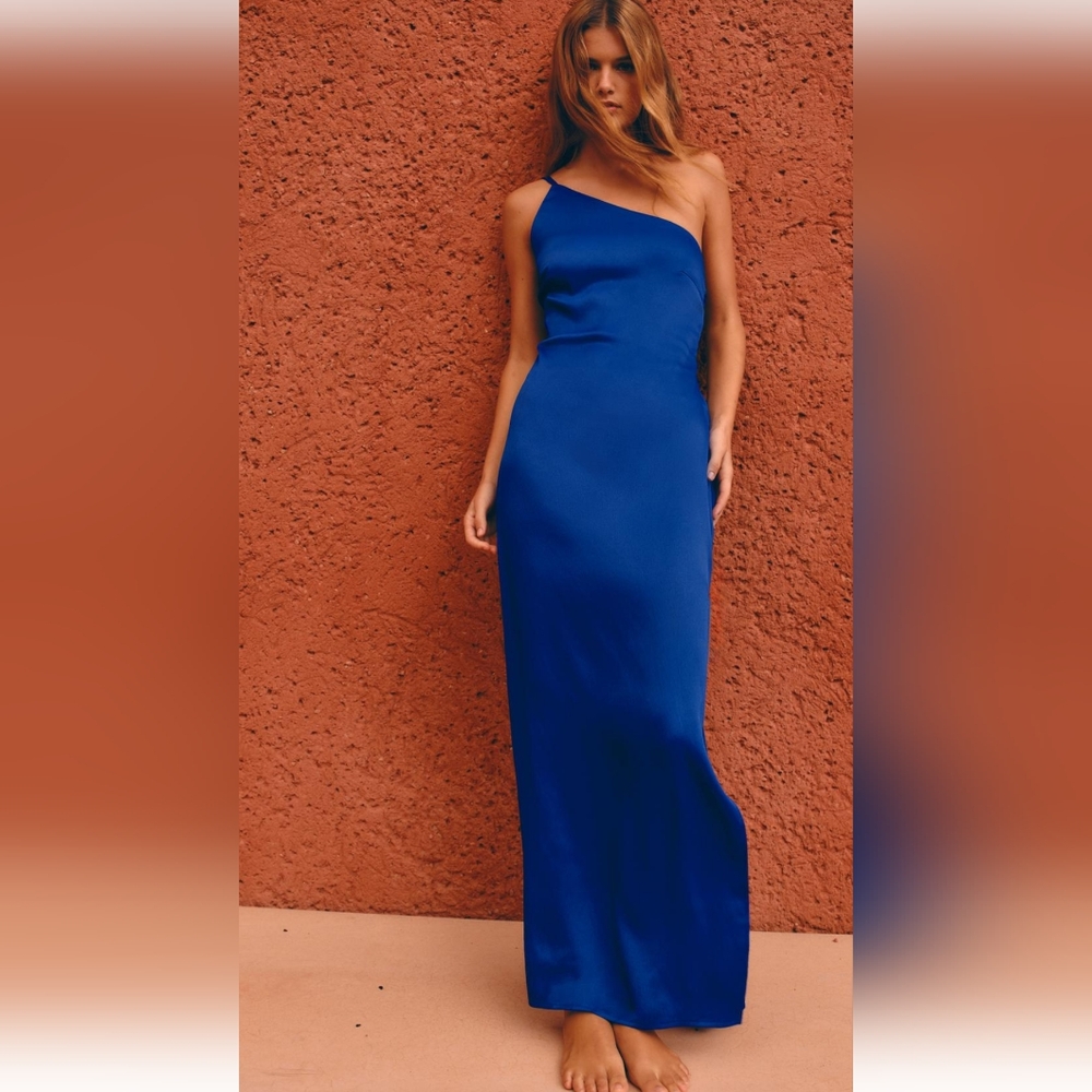 Zara One-Shoulder Maxi Dress in Royal Blue